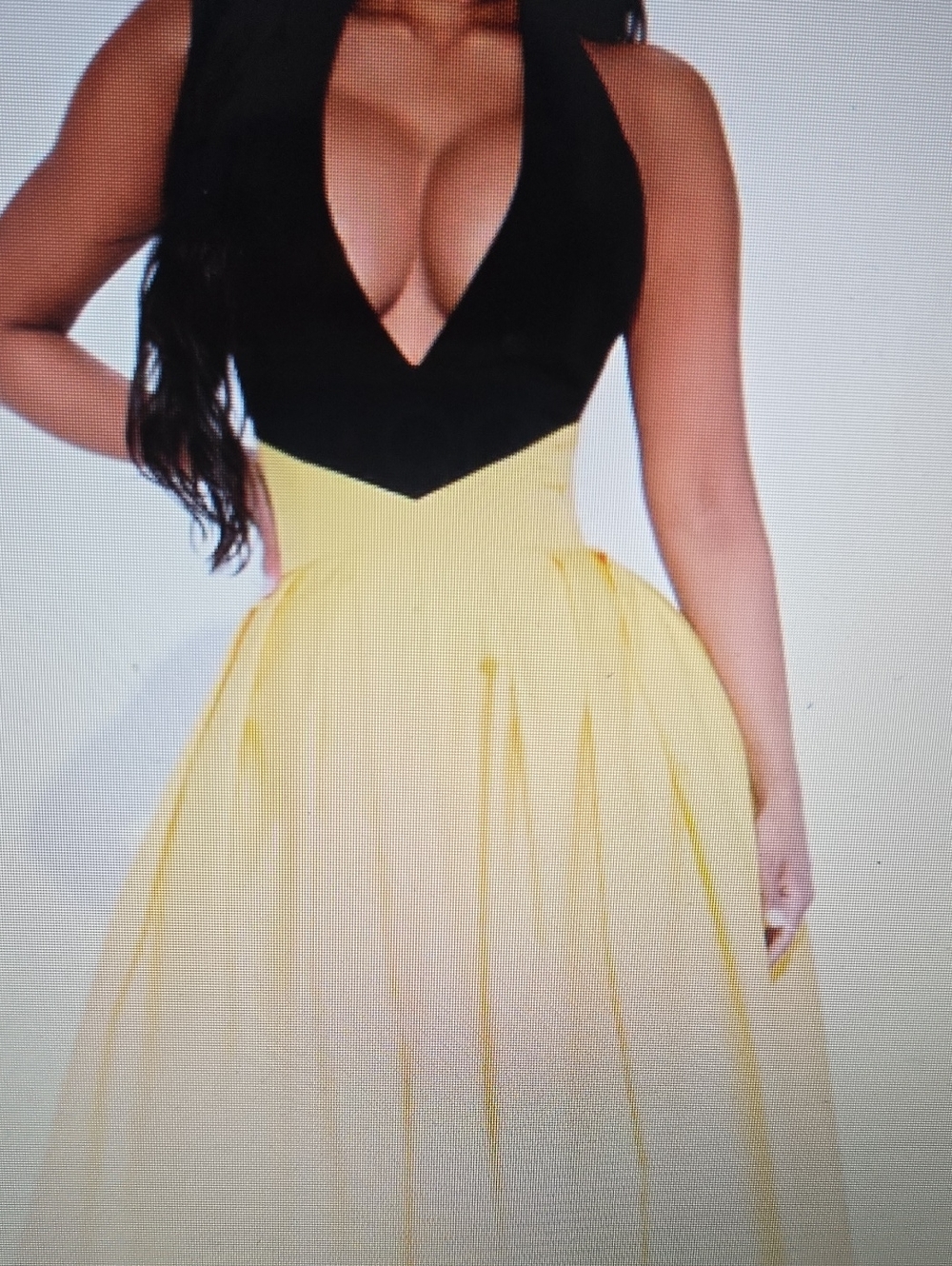 Fashion Nova Black & Yellow Deep V Fit-and-Flare Prom Dress